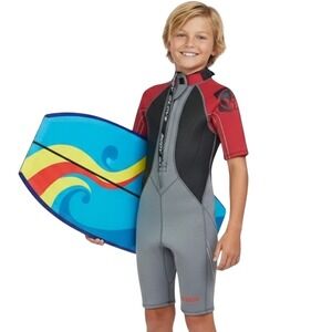 Body Glove Juniors Wet Suit Body Suit Shorts , Short Sleeve Black Red SKUK013